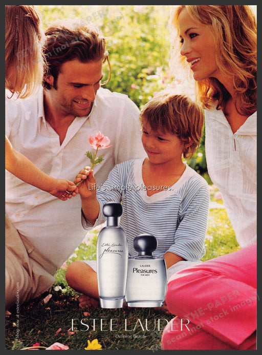 Estee Lauder Pleasures 2000s Print Advertisement 2004 Family Sitting on Grass Fetch-the-Paper
