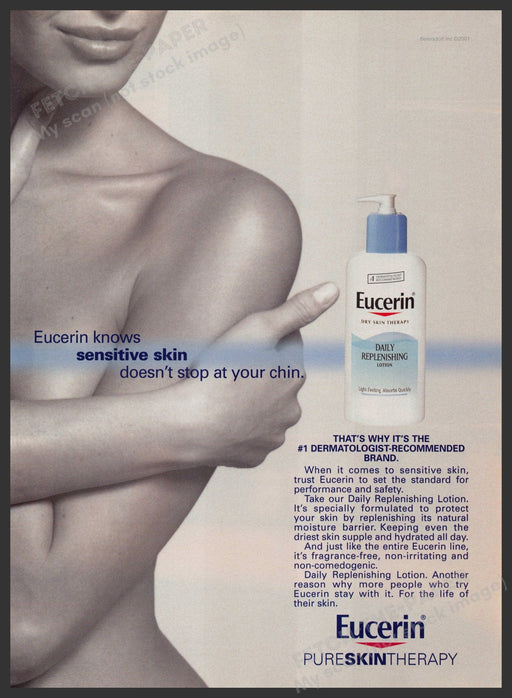 Eucerin Pure Skin Therapy 2000s Print Advertisement 2001 Bare Skin Fetch-the-Paper