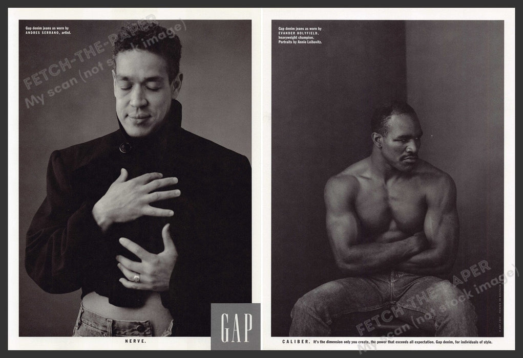 Evander Holyfield & Andres Serrano for Gap 1990s Magazine Photo Front Back 1992 Fetch the Paper!