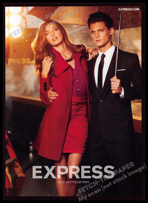 Express 2010s Magazine Print Ad 2011 Legs Couple City Night Raining Umbrella Express