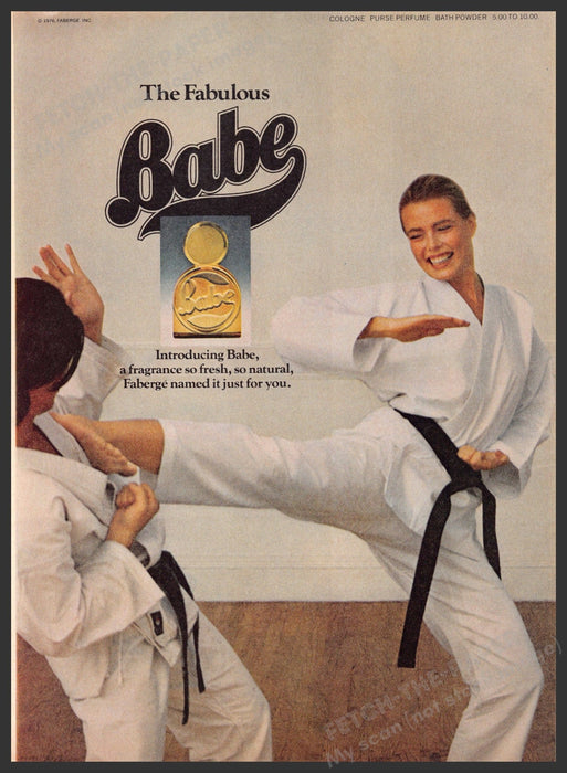Faberge Babe 1970s Print Advertisement 1976 Fragrance Karate Woman Fetch-the-Paper