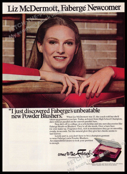Faberge Cosmetics 1970s Magazine Print Ad 1976 Liz McDermott Gymnastics Faberge Cosmetics