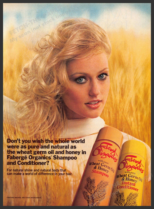 Faberge Organics 1980s Magazine Print Advertisement 1985 Hair Honey Wheat Blonde Faberge Organics