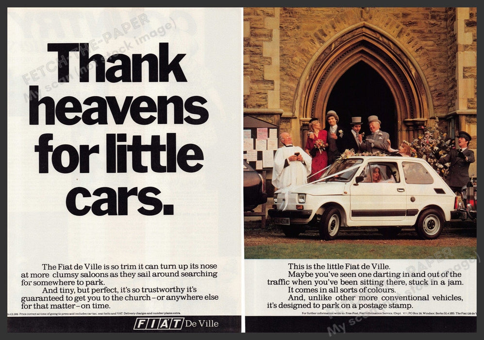 Fiat de Ville Car 1980s Print Advertisement (2 pages) 1980 Fetch-the-Paper