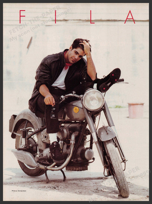 Fila Men's Shoes 1990s Print Advertisement Ad 1990 Motorcycle Fetch-the-Paper