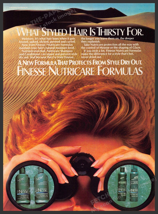 Finesse Nutricare 1980s Print Advertisement 1986 Desert Sand Binoculars Finesse