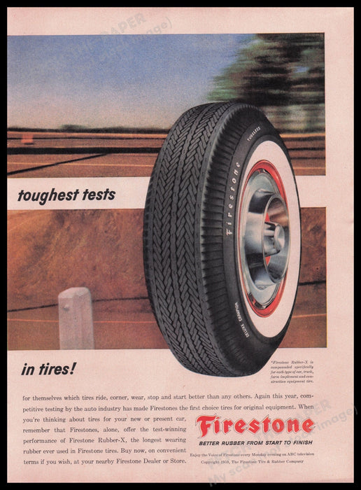 Firestone Rubber-X Tires 1950s Print Advertisement Ad 1959 More Power Fetch the Paper!