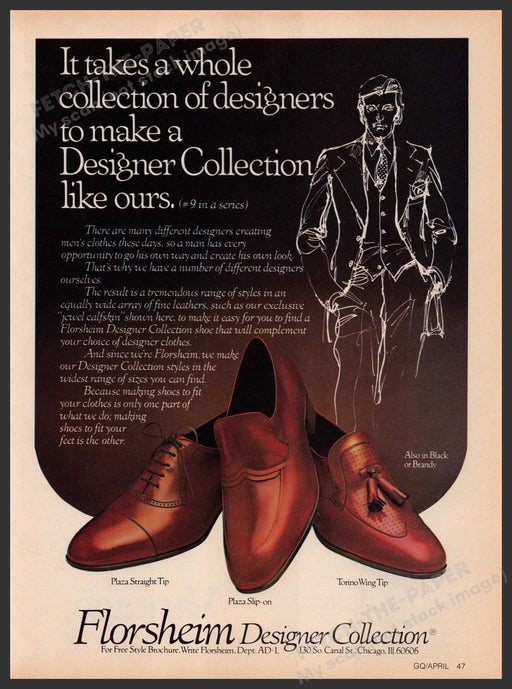 Florsheim Designer Shoe Collection 1970s Print Advertisement Ad 1979 Fetch-the-Paper