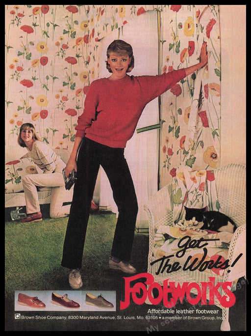 Footworks Shoes 1980s Print Advertisement Ad 1980 Girls Wallpapering Walls Fetch the Paper!