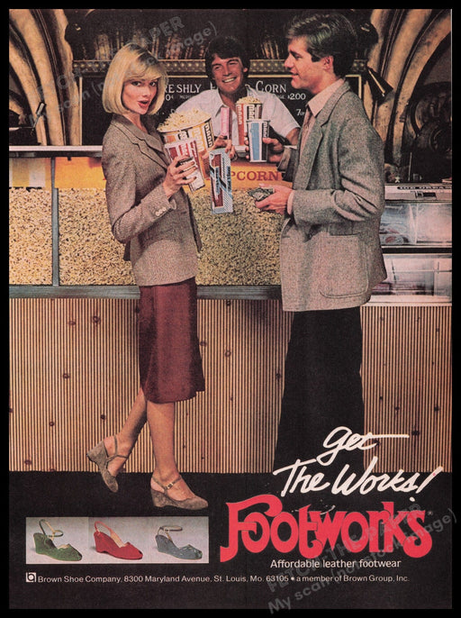 Footworks Shoes 1980s Print Advertisement Ad 1980 Legs Movie Theater Concession Fetch the Paper!
