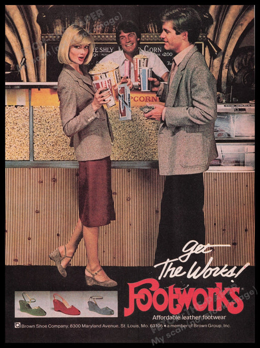 Footworks Shoes 1980s Print Advertisement Ad 1980 Legs Movie Theater Concession Fetch the Paper!