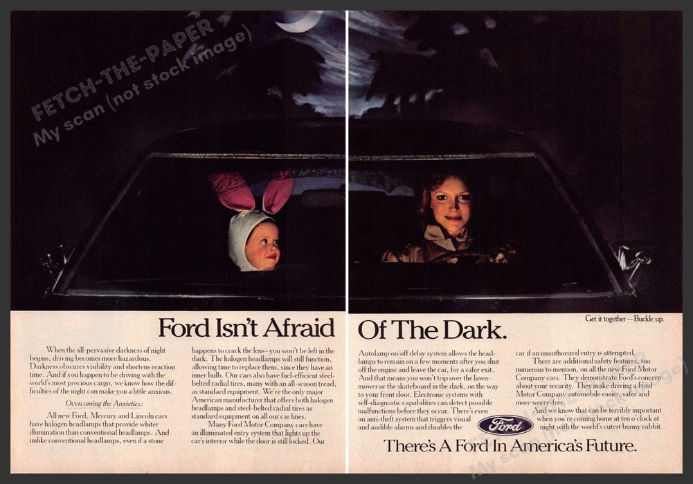 Ford 1980s Print Advertisement (2 page Centerfold) 1983 Isn't afraid of the dark Fetch-the-Paper