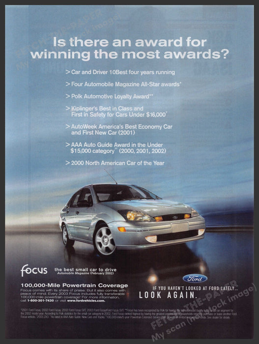 Ford Focus Car Most Awards 2000s Print Advertisement Ad 2003 Fetch-the-Paper