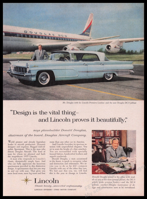 Ford Motor Co. Lincoln Car 1950s Print Advertisement Ad 1959 Douglas Aircraft Fetch the Paper!