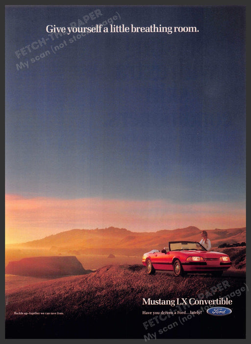 Ford Mustang LX Convertible 1990s Print Advertisement 1990 "breathing room" Ford Mustang LX Convertible