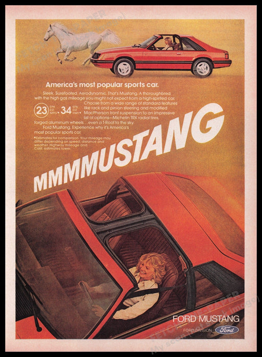 Ford Mustang T-roof Car 1980s Print Advertisement Ad 1980 Fetch the Paper!