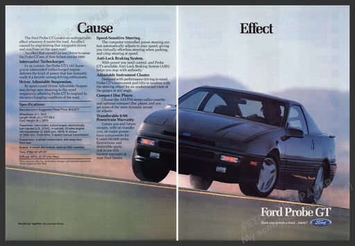 Ford Probe GT 1980s Print Advertisement (2 page) 1989 Cause & Effect Ford Probe GT