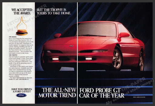 Ford Probe GT Car 1990s Print Advertisement (2 Page) 1993 Car of the Year Fetch-the-Paper
