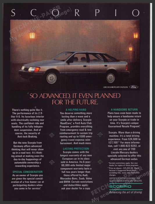 Ford Scorpio Roadcare Auto Club Programs 1980s Print Advertisement Ad 1987 Fetch-the-Paper