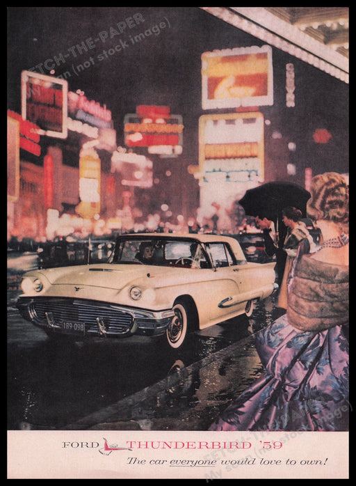 Ford Thunderbird Car 1950s Print Advertisement Ad 1959 Downtown City Lights Fetch the Paper!