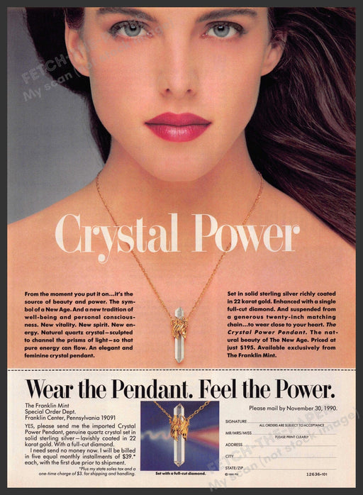 Franklin Mint 1990s Print Advertisement 1990 New Age Crystal (Not the Necklace) Franklin Mint