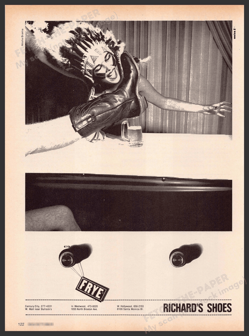 Frye Boots 1970s Print Advertisement 1979 Cowboy Indian Headdress Bar Fetch-the-Paper