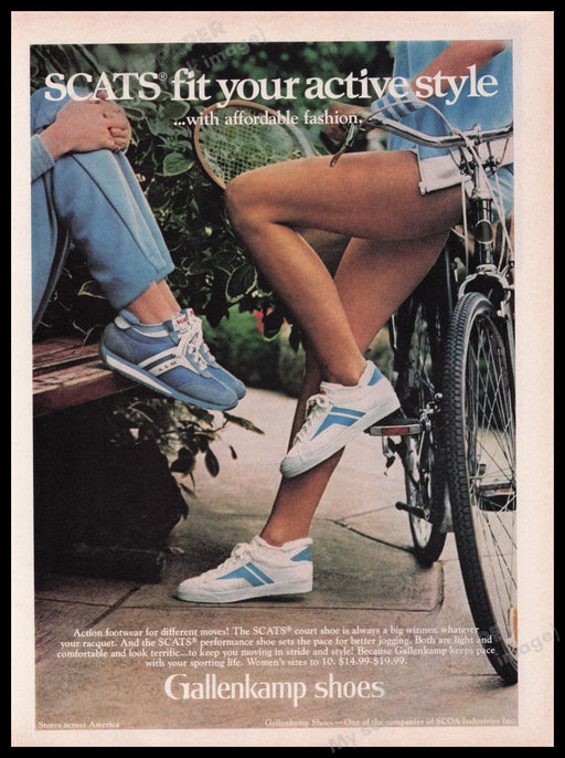 Gallenkamp Shoes 1980s Print Advertisement Ad 1980 Girls Legs Bicycle Fetch the Paper!