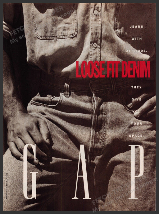 Gap Easy Fit Denim 1990s Print Advertisement Ad 1990 Hands in Front Pockets Fetch-the-Paper