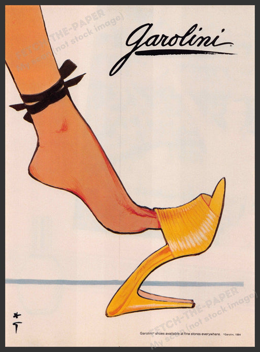 Garolini Shoes 1980s Print Advertisement 1984 Foot Toes Legs Illustration Fetch-the-Paper