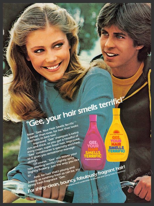 Gee Your Hair Smells Terrific 1980s Print Advertisement 1981 Teen Couple "Gee your hair smells terrific"