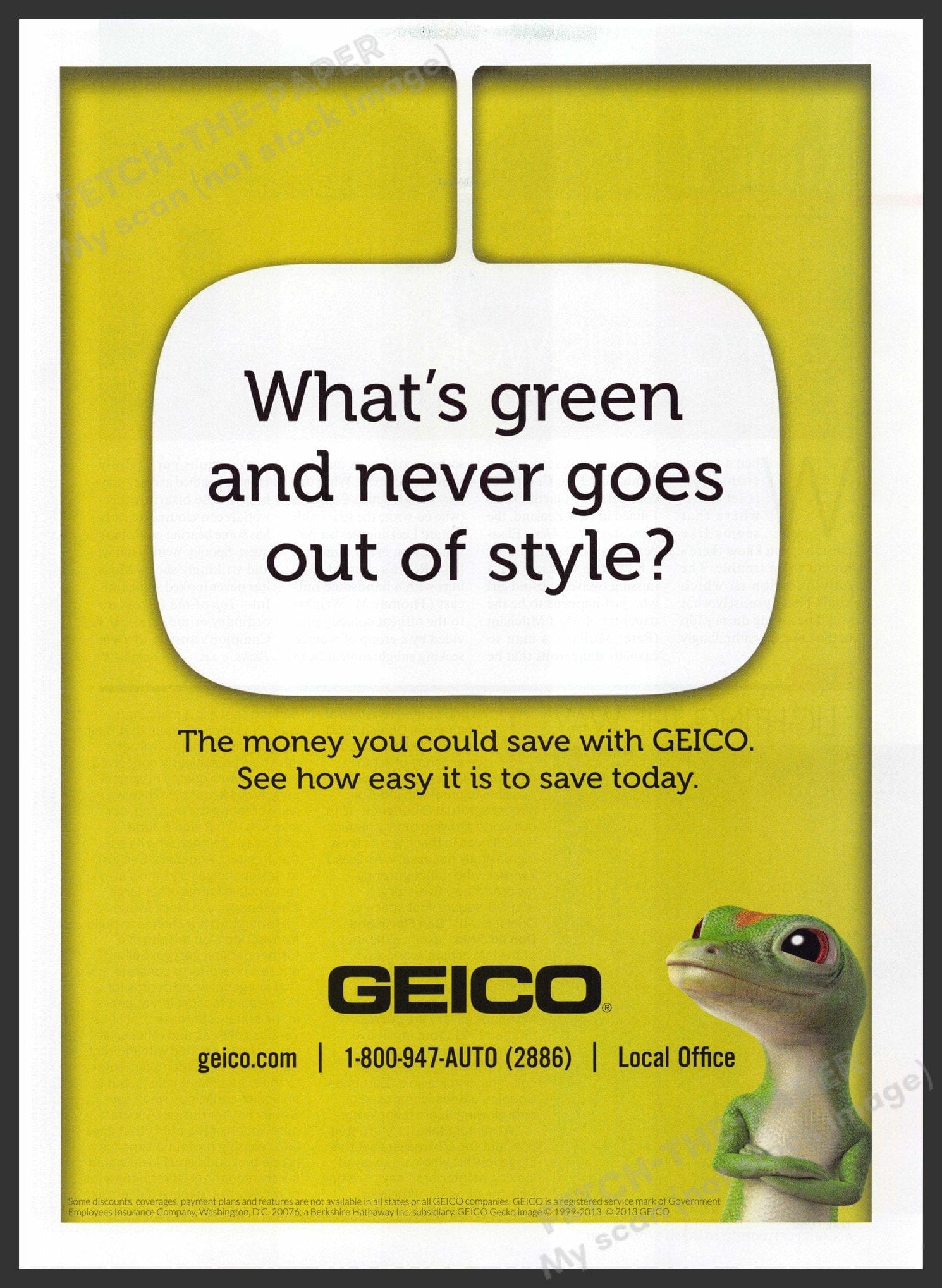 Geico Ad Script Geico 2000s Print Ad with Iconic Gecko - 8.5