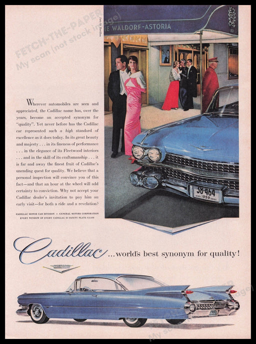 General Motors Cadillac Car 1950s Print Advertisement Ad 1959 Waldorf-Astoria Fetch the Paper!