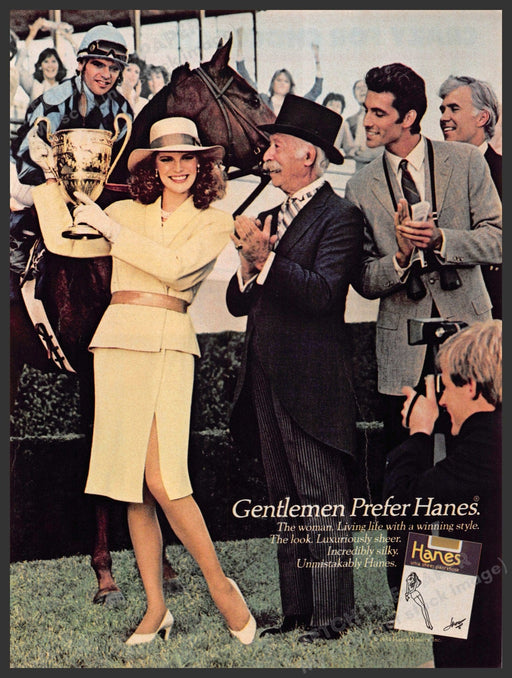 Gentlemen Prefer Hanes 1980s Print Advertisement 1984 Hosiery Horse Race Trophy Hanes