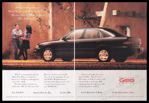 Geo Prizm Car 1990s Print Advertisement (2 pages) 1996 Fetch the Paper!
