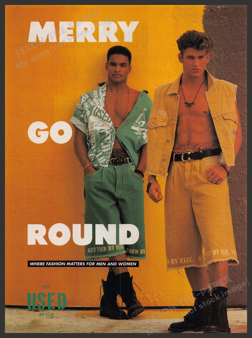 Get Used by Elie 1990s Print Advertisement Ad 1992 Men's Fashion Merry Go Round Fetch-the-Paper