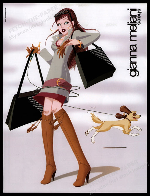 Gianna Meliani Shoes 2000s Print Advertisement 2005 Cartoon Illustration Fetch-the-Paper
