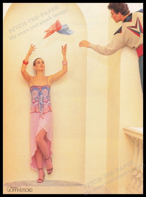 Gianni Versace Dress 1980s Print Advertisement Ad 1982 Parfums Legs Fetch the Paper!