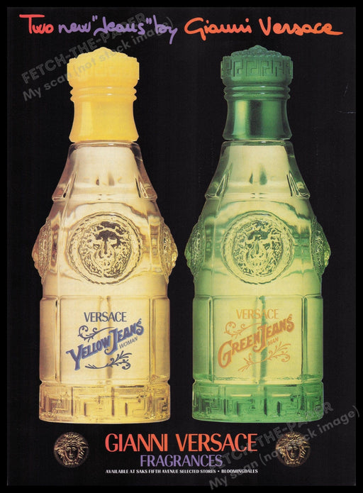 Gianni Versace Fragrance 1990s Print Advertisement Ad 1996 Yellow Green Jeans Fetch the Paper!