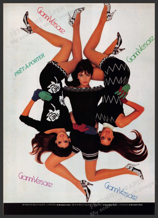 Gianni Versace Super Models 1980s Print Advertisement Ad 1988 Legs Hosiery Fetch-the-Paper