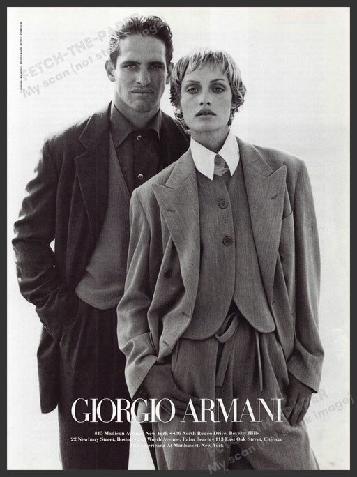 Giorgio Armani Amber Valletta 1990s Print Advertisement 1993 Dressed Like a Man Fetch-the-Paper