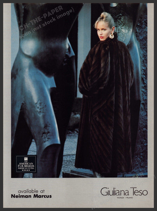 Giuliana Teso Furs 1980s Print Advertisement Ad 1988 Sculptures Fetch-the-Paper