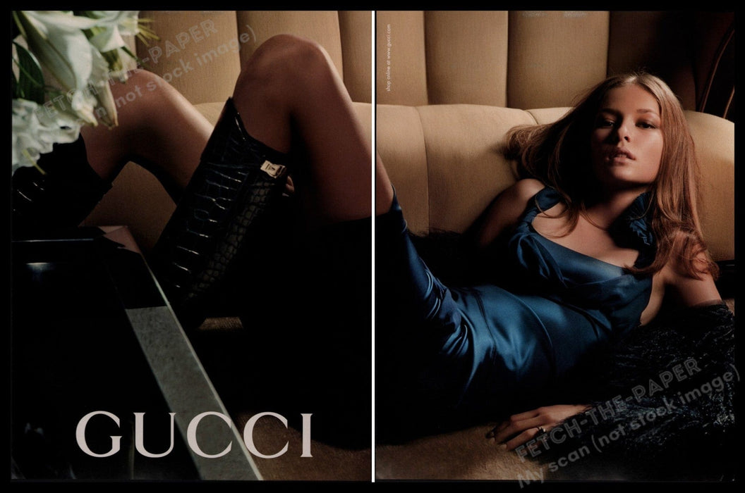 Gucci 2000s Print Advertisement 2005 (2 pages) Legs Couch Reclining Fetch-the-Paper