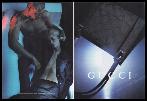 Gucci Clothing Handbags 1990s Print Advertisement Ad (2 pages) 1995 Sexy Couple Fetch the Paper!