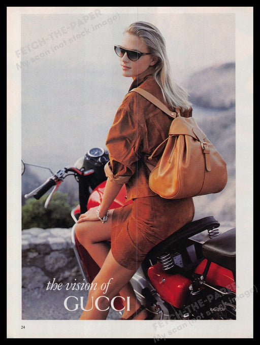Gucci Handbags Clothing 1990s Print Advertisement Ad 1991 Motorcyle Legs Fetch-the-Paper
