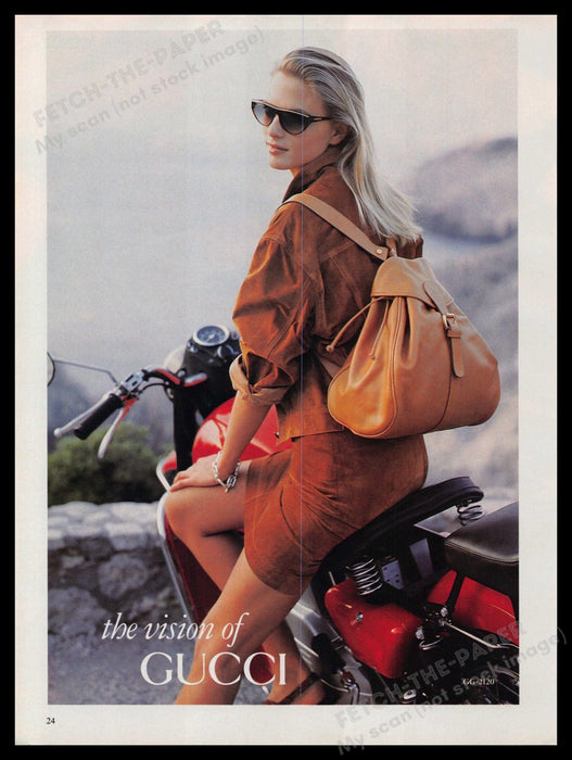 Gucci Handbags Clothing 1990s Print Advertisement Ad 1991 Motorcyle Legs Fetch-the-Paper