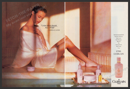Guerlain Paris The Shalimar Body 1980s Print Advertisement (2 Page) Ad 1987 Legs Fetch-the-Paper