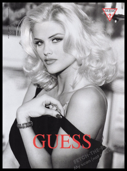 Guess 1990s Print Advertisement Ad 1993 Anna Nicole Smith Shoulder Strap Fetch the Paper!