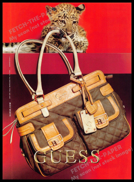 Guess 2010s Magazine Print Ad 2011 Handbag Baby Leopard Cub Wild Cat Accessory Guess