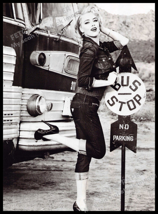 Guess 2010s Magazine Print Ad 2011 Legs Amber Heard 1950s Style Bus Stop Heels Guess