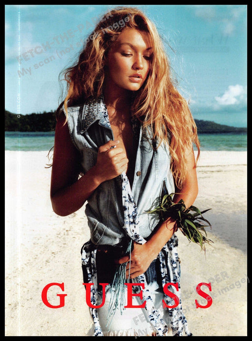 Guess 2010s Magazine Print Ad 2013 Bora Bora Gigi Hadid White Sand Beach Guess